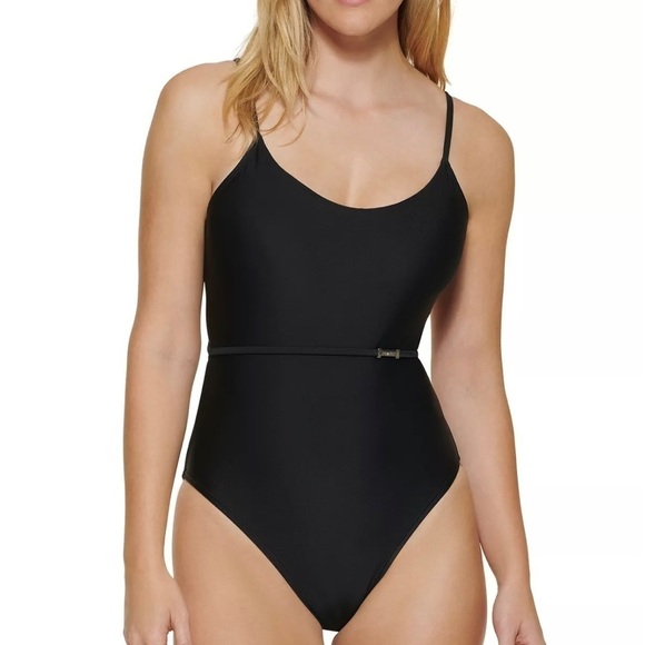 CALVIN KLEIN Over The-Shoulder Wrap Around 1pc Swimsuit swimwear black New 16 - Picture 8 of 16